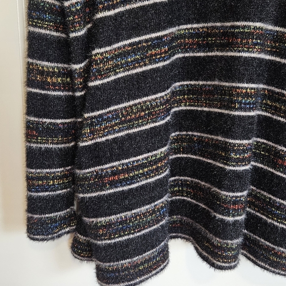 Modcloth Color and Character Fuzzy Cardigan Black and Rainbow Striped Large - Picture 5 of 9